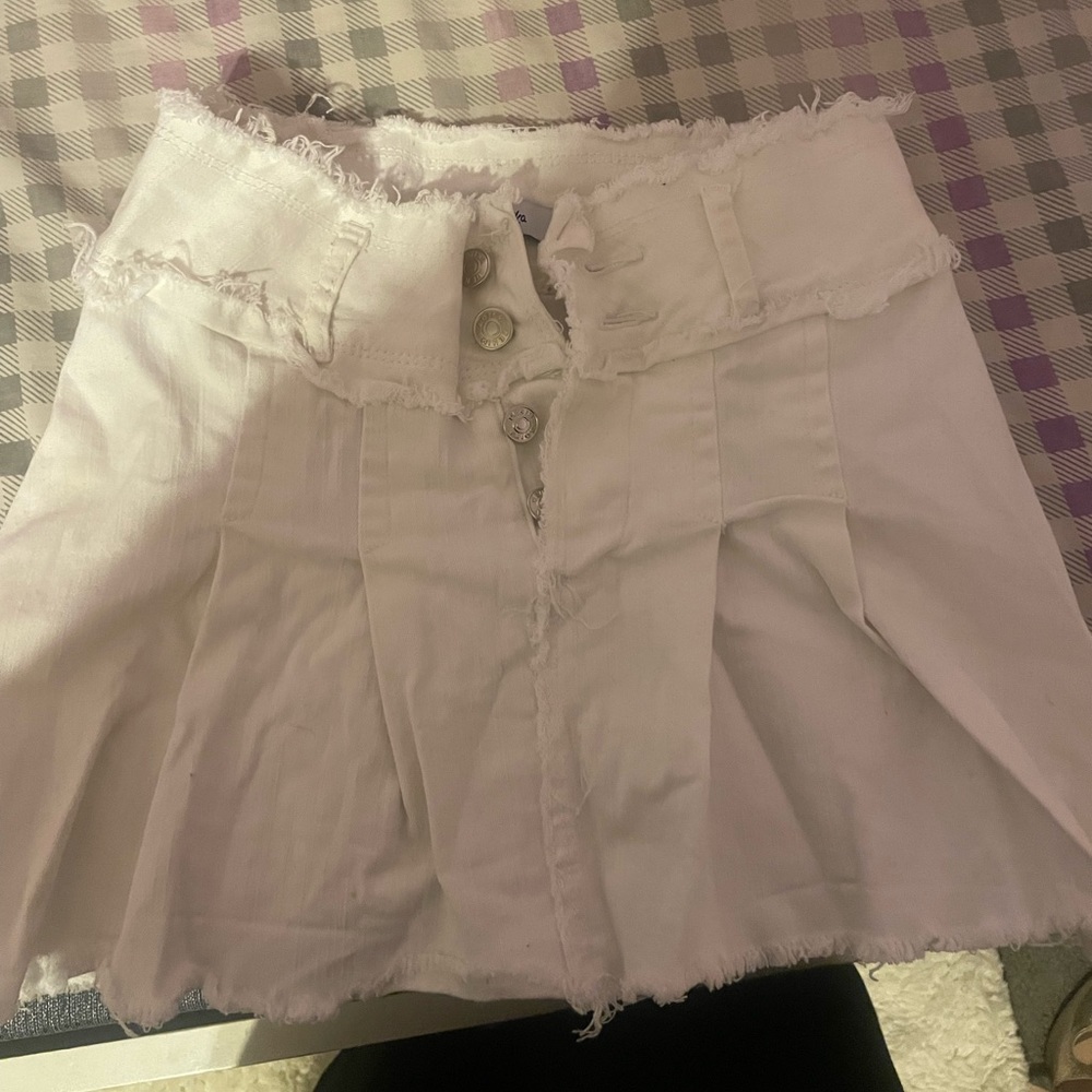 Mini white denim skirt
